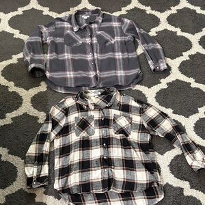 (2) RSQ Women's Plaid Button-Down flannel Shirts